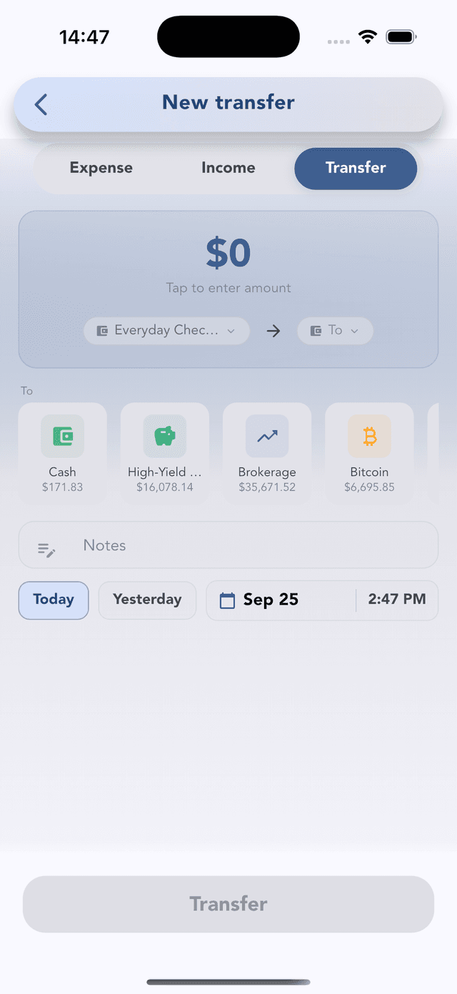 Transfer between accounts in Cashvelope