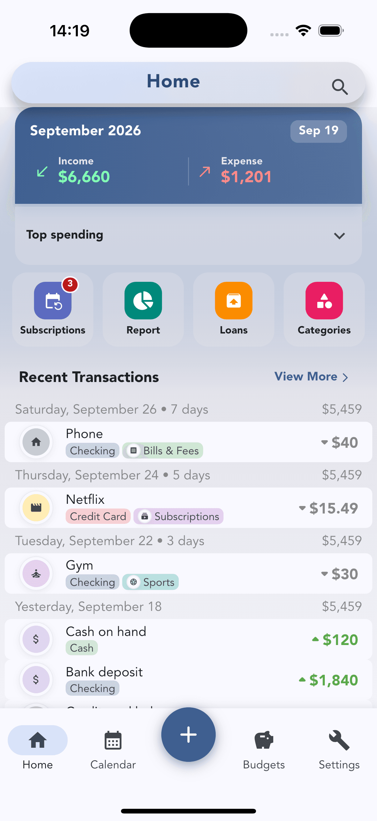 Cashvelope home overview