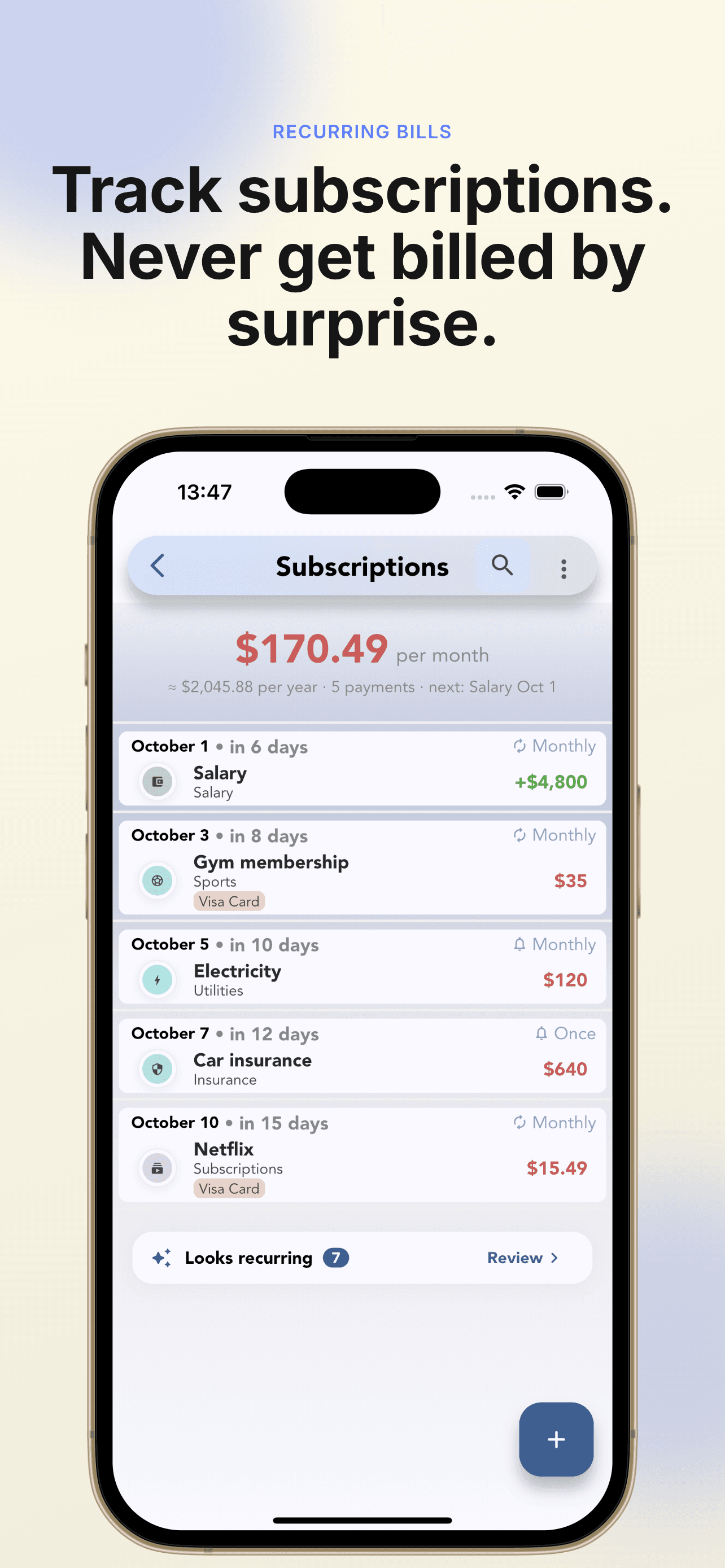 Track subscriptions and never get billed by surprise: upcoming renewals with a monthly total