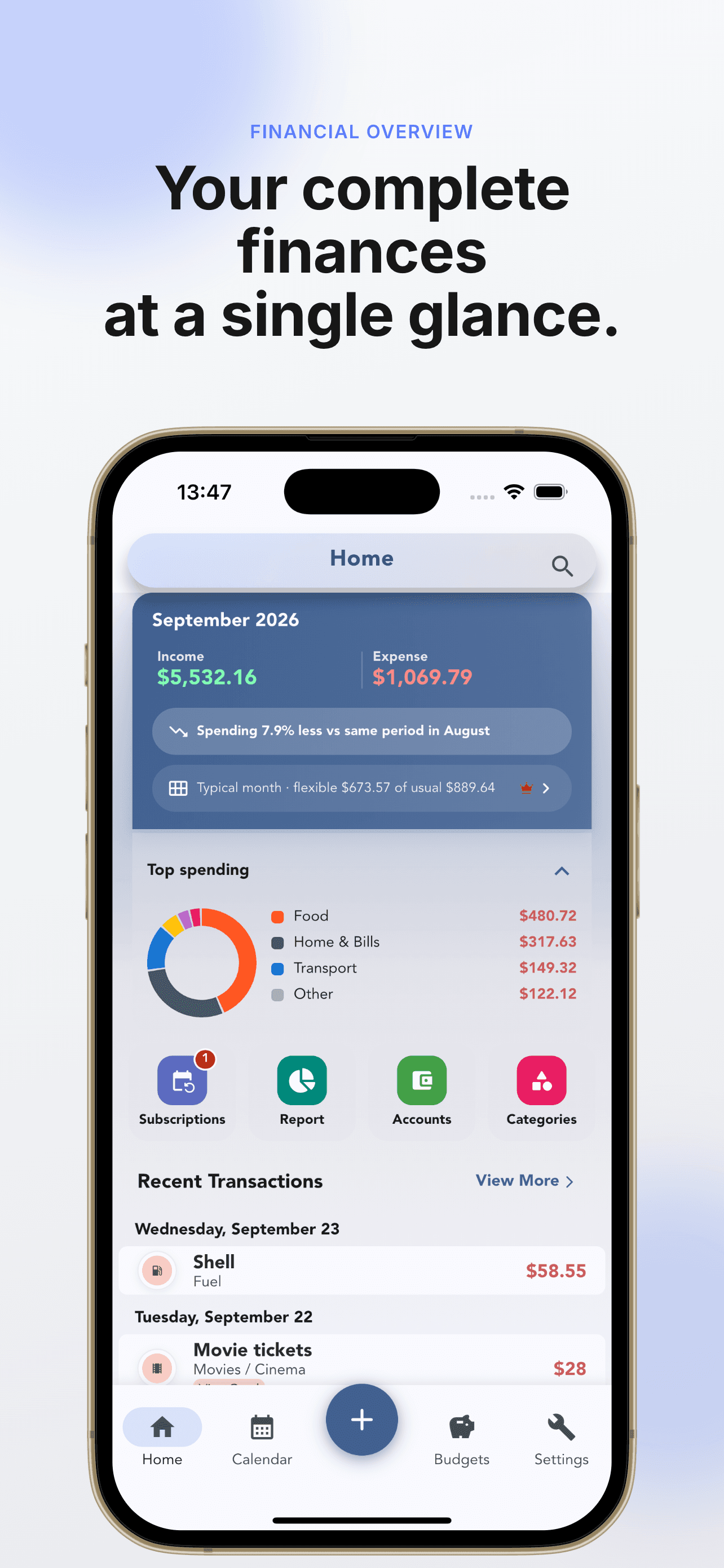 Your complete finances at a single glance: the Cashvelope home screen