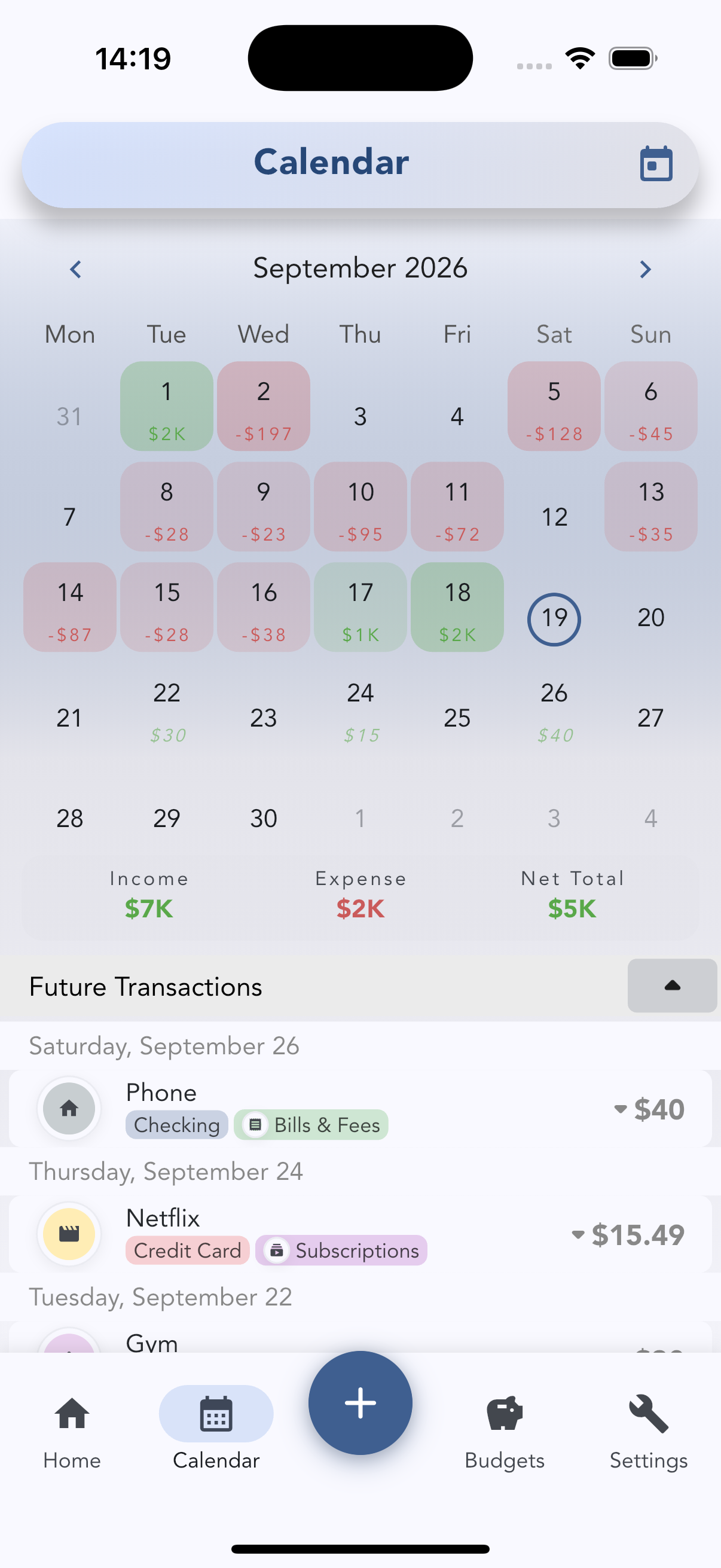 Cashvelope spending calendar