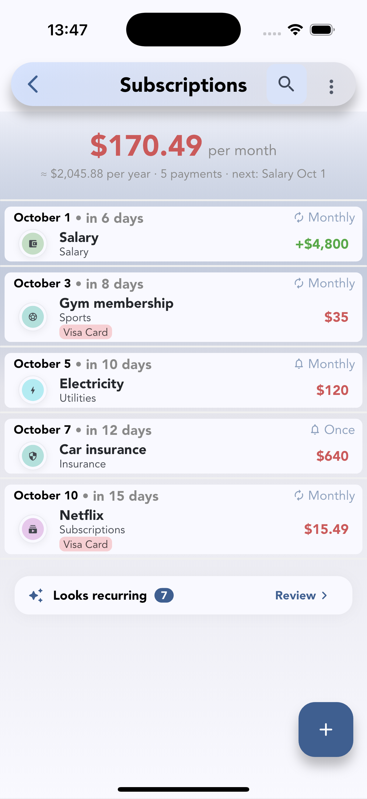 Cashvelope Subscriptions page